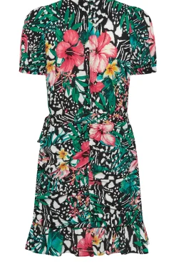 M&Co Womens Green Tropical Print Ruched Mini Dress><noscript><img width=