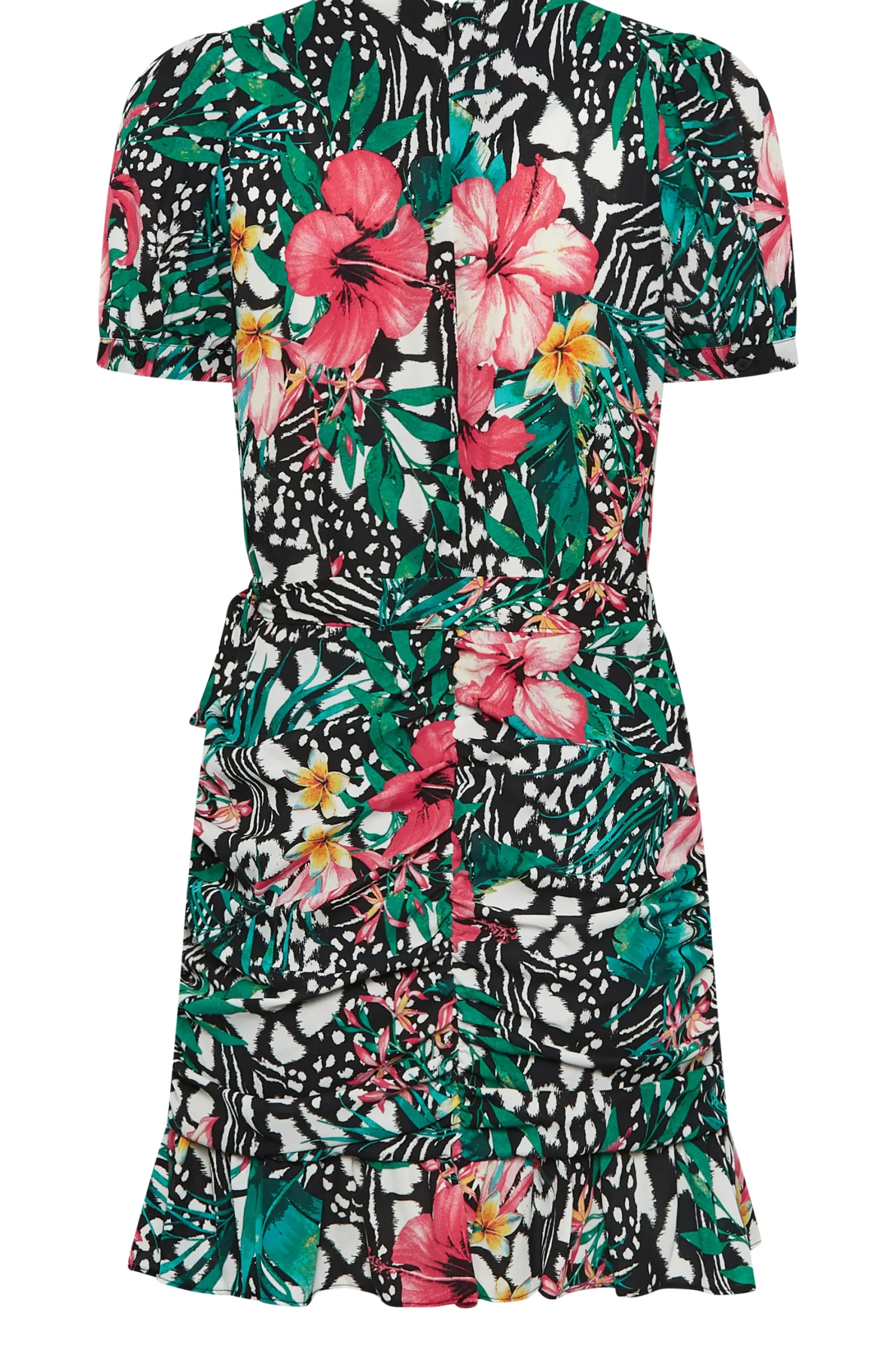 M&Co Womens Green Tropical Print Ruched Mini Dress>Women Wedding Guest Dresses