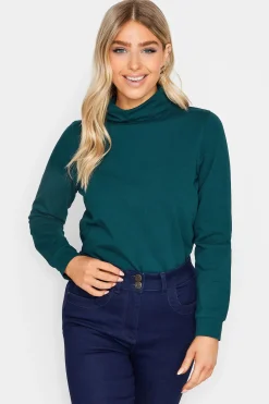 M&Co Womens Green Turtle Neck Long Sleeve Cotton Blend Top>Women T-Shirts