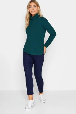 M&Co Womens Green Turtle Neck Long Sleeve Cotton Blend Top>Women T-Shirts