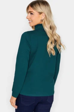 M&Co Womens Green Turtle Neck Long Sleeve Cotton Blend Top><noscript><img width=