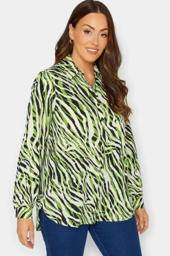 M&Co Womens Green Zebra Print Long Sleeve Shirt>Women Shirts