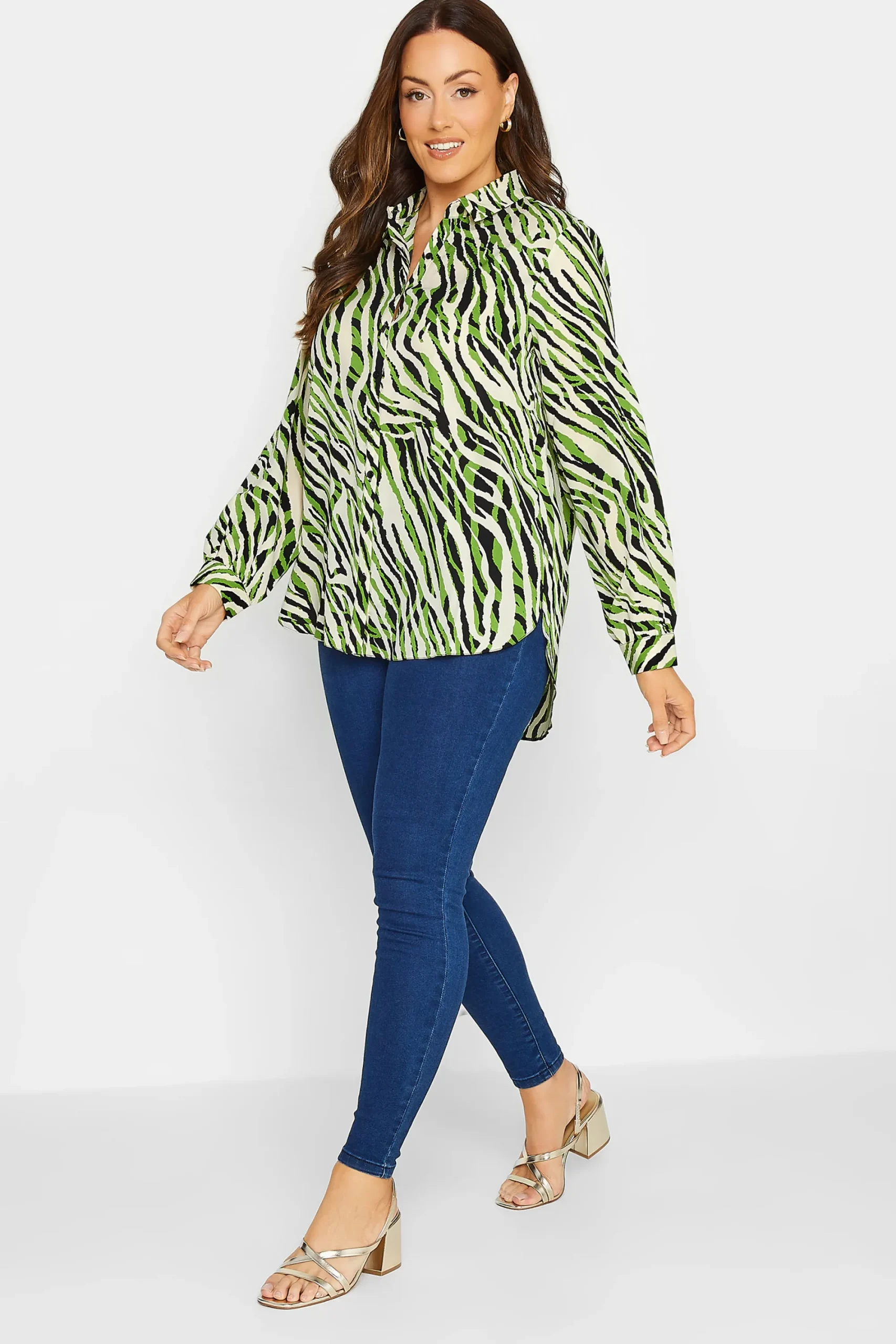 M&Co Womens Green Zebra Print Long Sleeve Shirt>Women Shirts