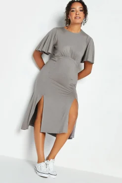 M&Co Womens Grey Angel Sleeve Split Hem Midi Dress>Women Midi Dresses