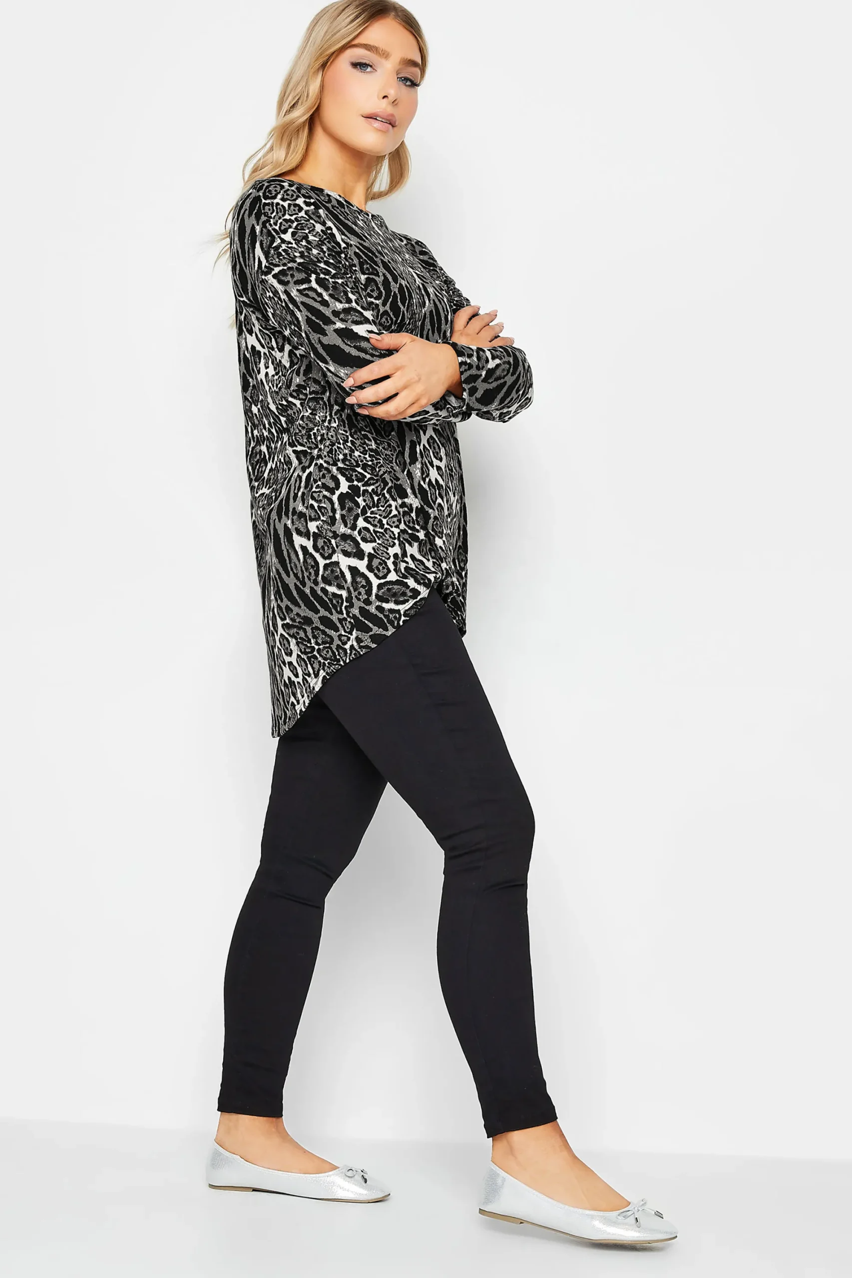 M&Co Womens Grey Animal Print Jumper>Women Long Sleeve Tops