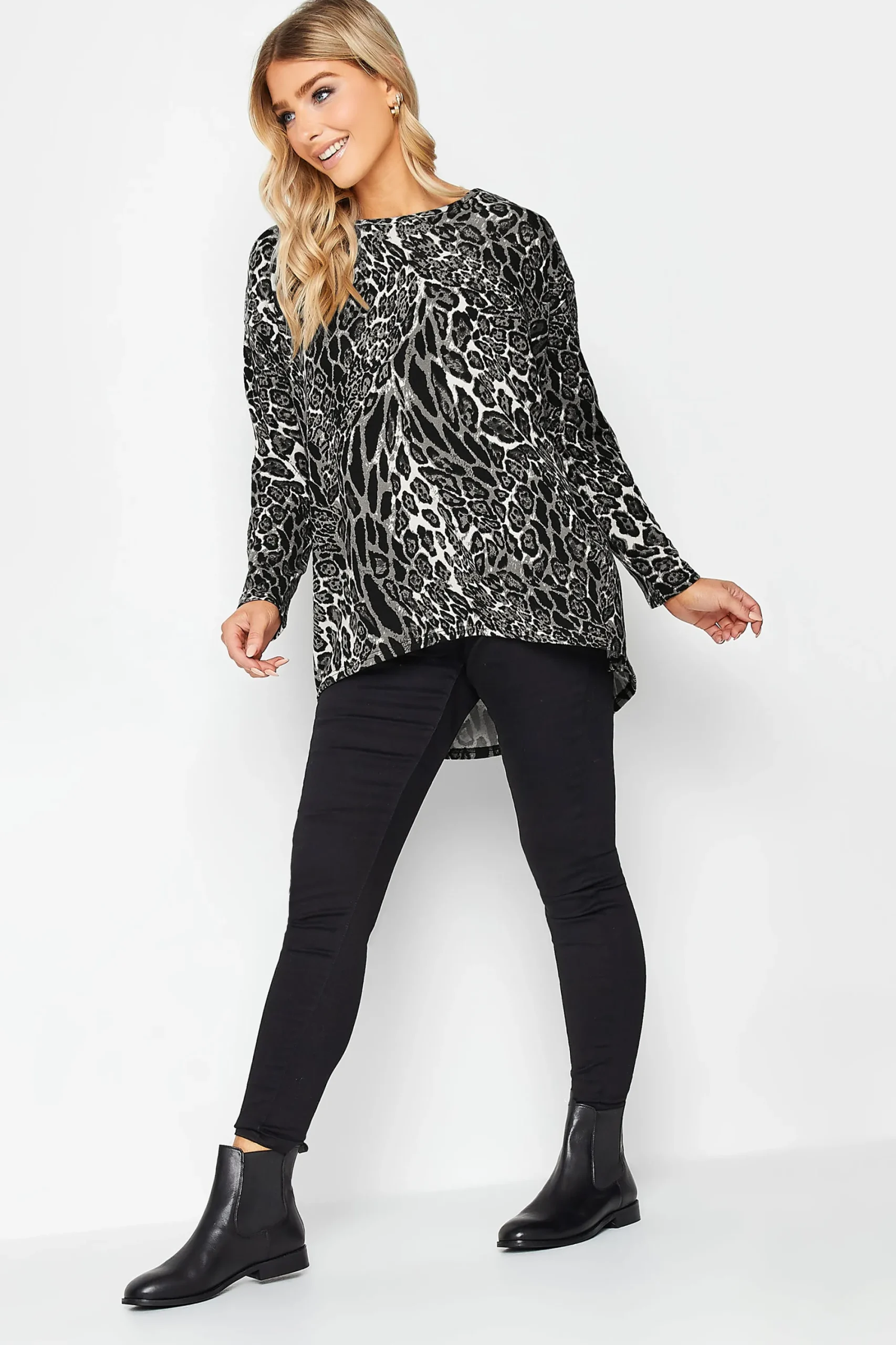 M&Co Womens Grey Animal Print Jumper>Women Long Sleeve Tops