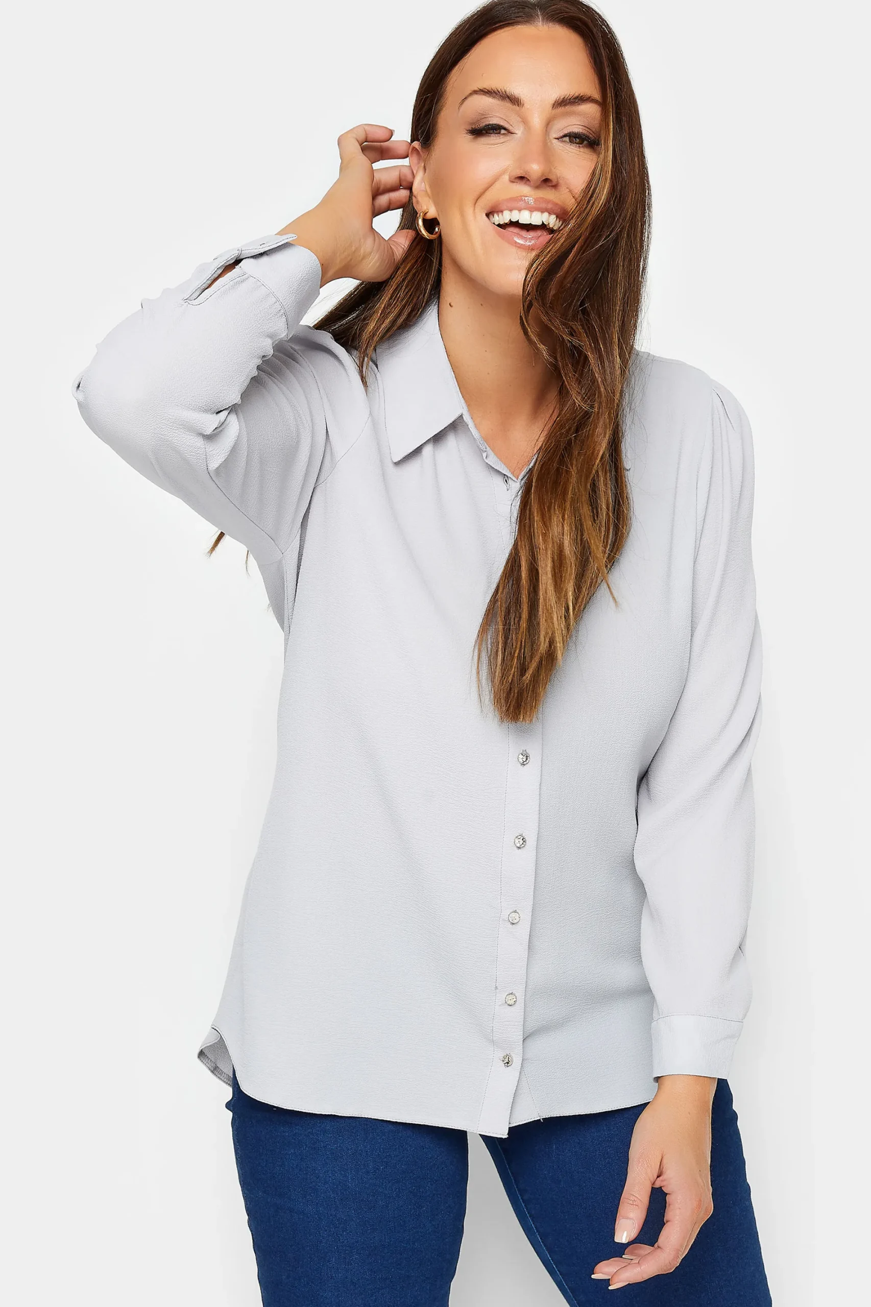M&Co Womens Grey Button Through Tunic Shirt>Women Shirts