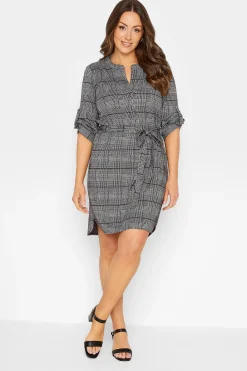 M&Co Womens Grey Check Tie Waist Tunic Dress>Women Shirt Dresses