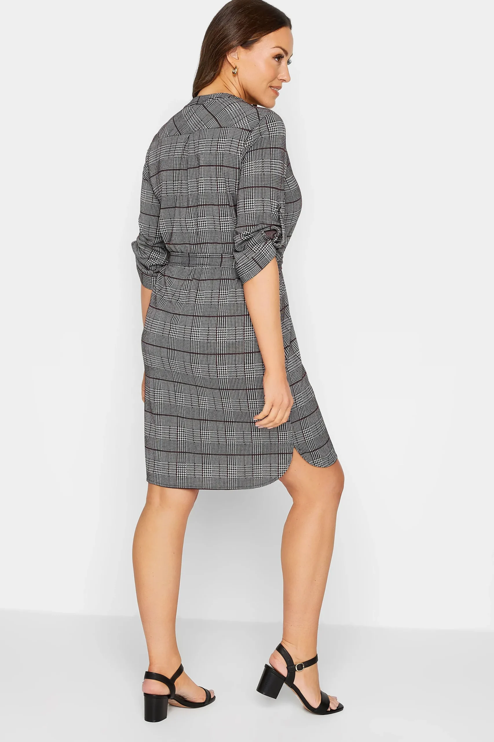 M&Co Womens Grey Check Tie Waist Tunic Dress>Women Shirt Dresses