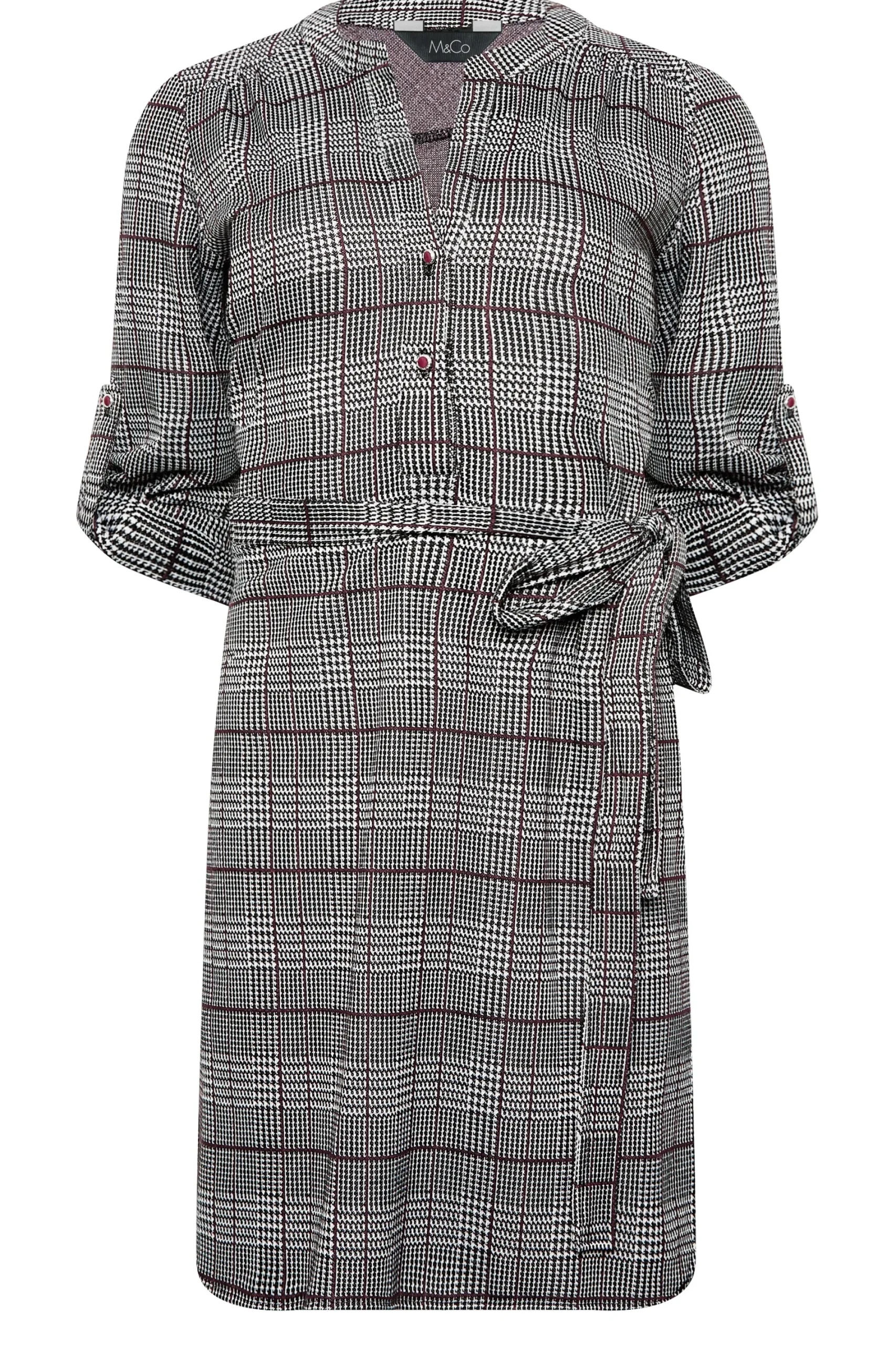 M&Co Womens Grey Check Tie Waist Tunic Dress>Women Shirt Dresses