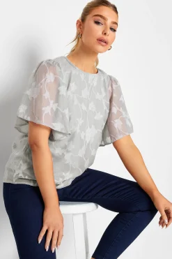 M&Co Womens Grey Floral Shimmer Angel Sleeve Blouse>Women Blouses