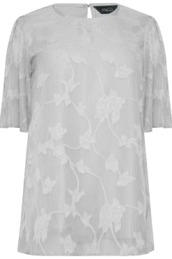 M&Co Womens Grey Floral Shimmer Angel Sleeve Blouse><noscript><img width=
