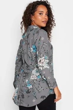 M&Co Womens Grey Floral Print Tie Shirt><noscript><img width=