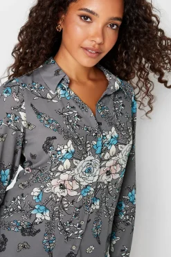 M&Co Womens Grey Floral Print Tie Shirt><noscript><img width=