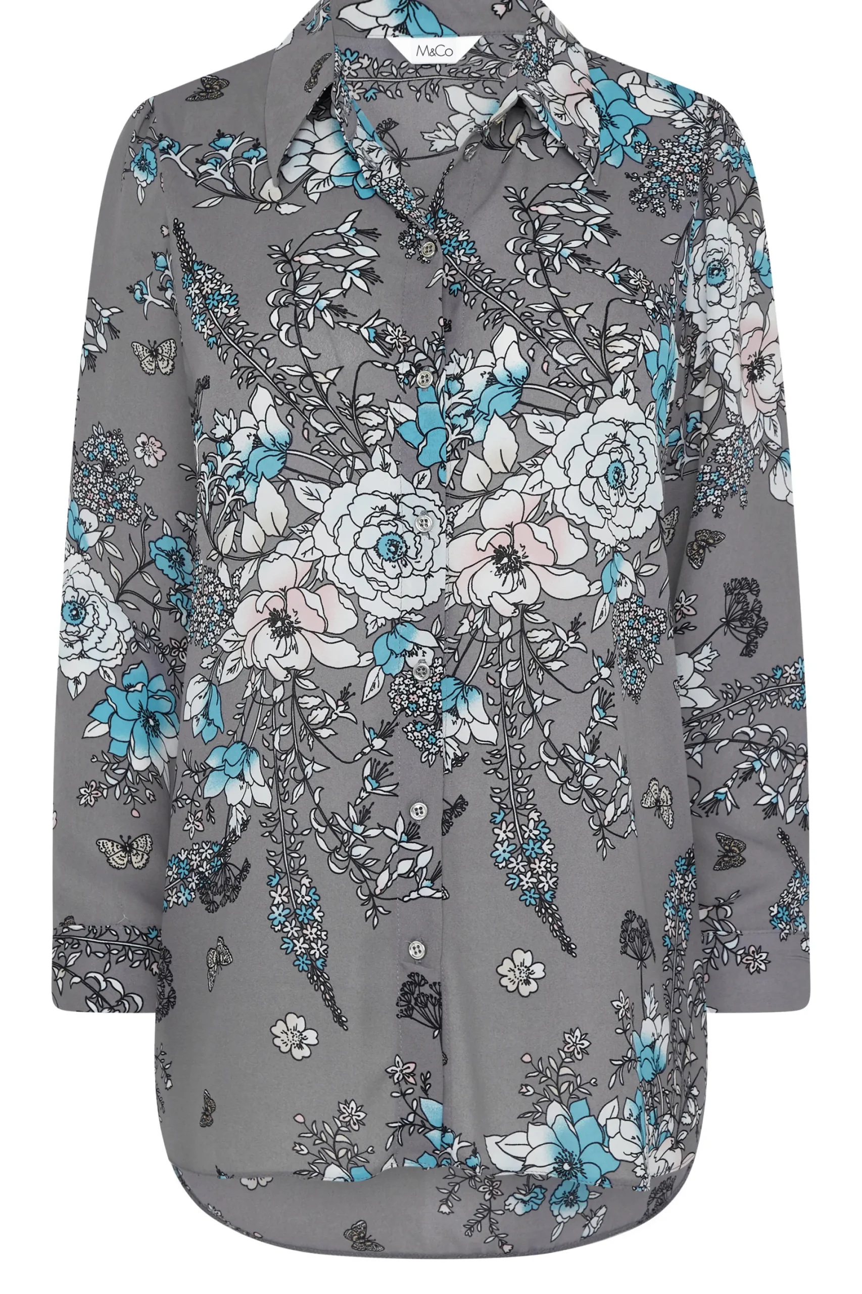 M&Co Womens Grey Floral Print Tie Shirt>Women Shirts