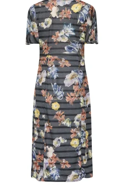 M&Co Womens Grey Floral Stripe Angel Sleeve Split Hem Midi Dress><noscript><img width=