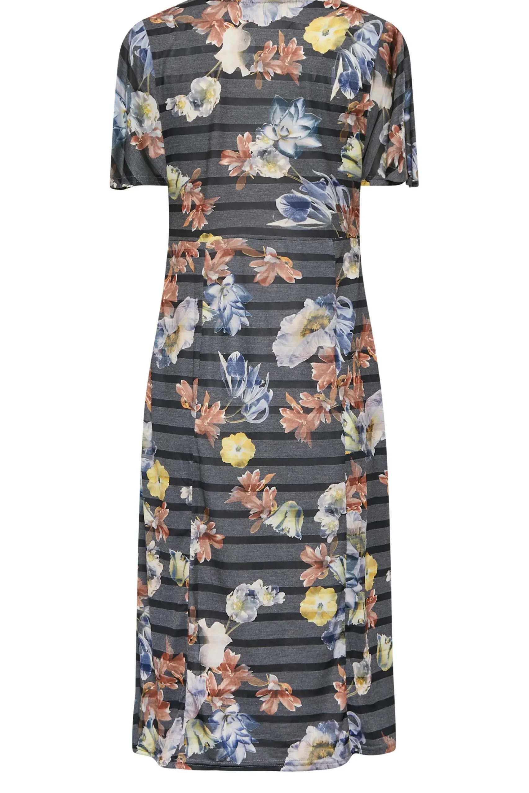 M&Co Womens Grey Floral Stripe Angel Sleeve Split Hem Midi Dress>Women Midi Dresses