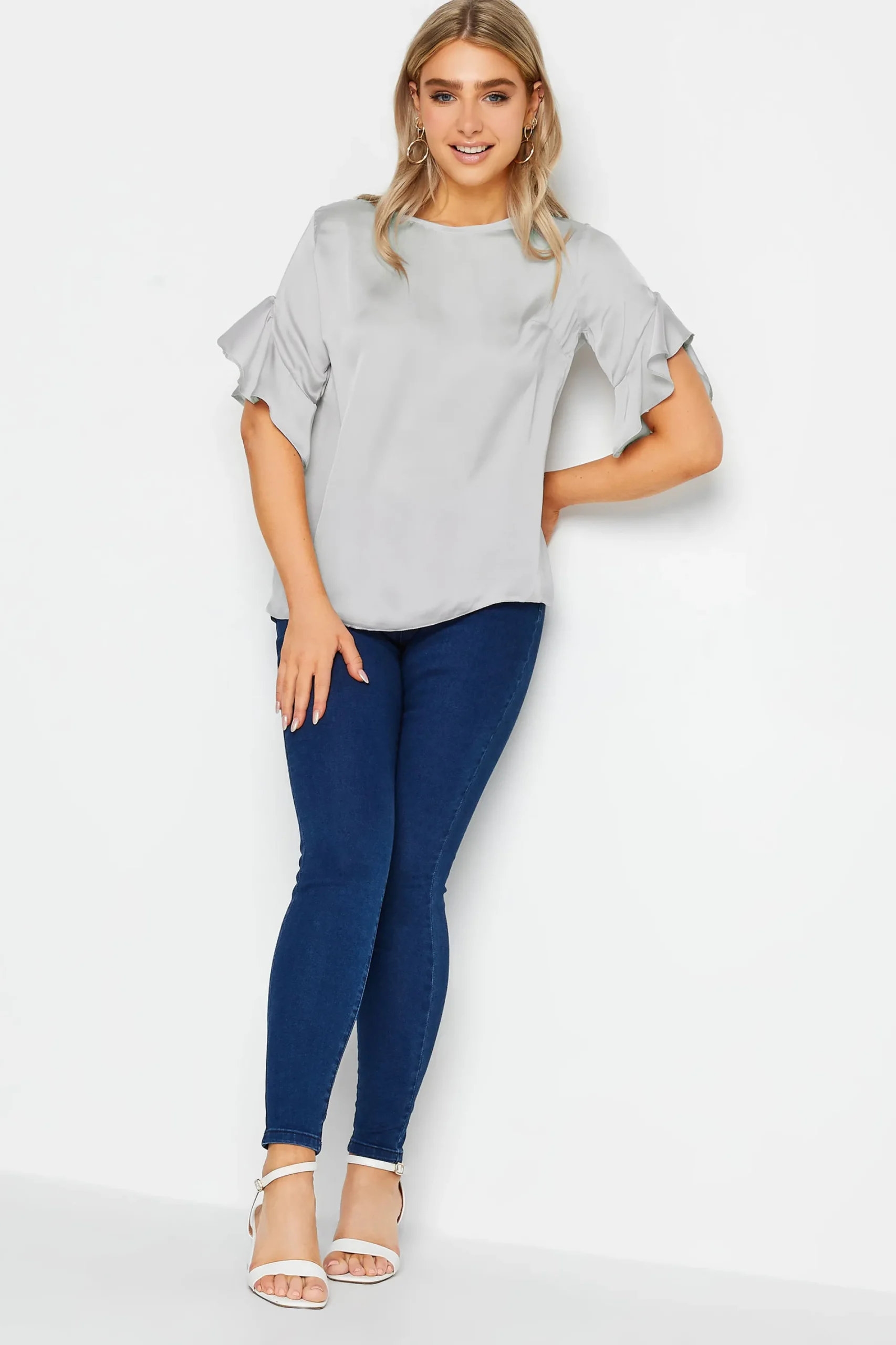 M&Co Womens Grey Frill Sleeve Blouse>Women Short Sleeve Tops
