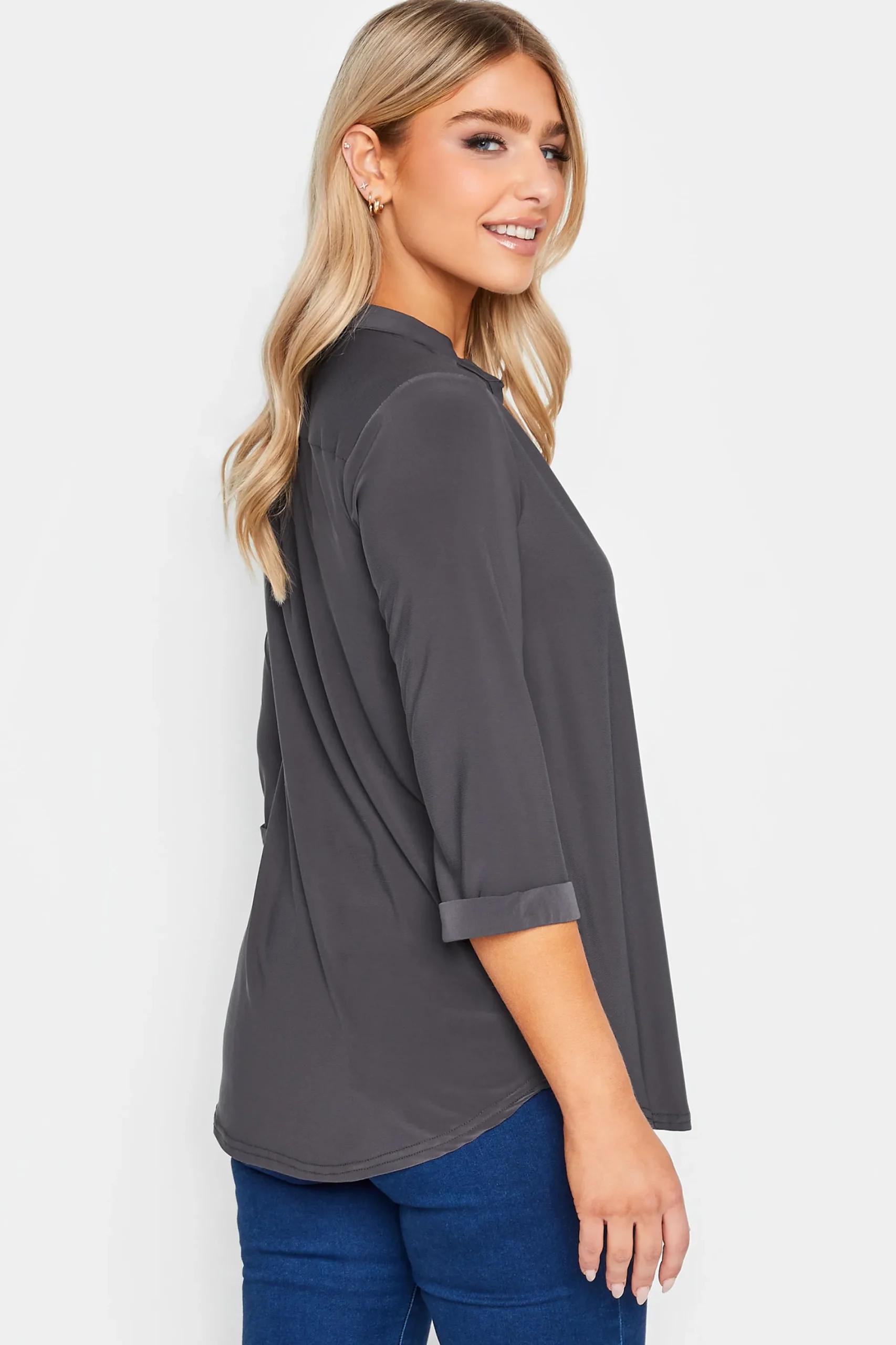 M&Co Womens Grey Half Placket Jersey Shirt>Women Shirts
