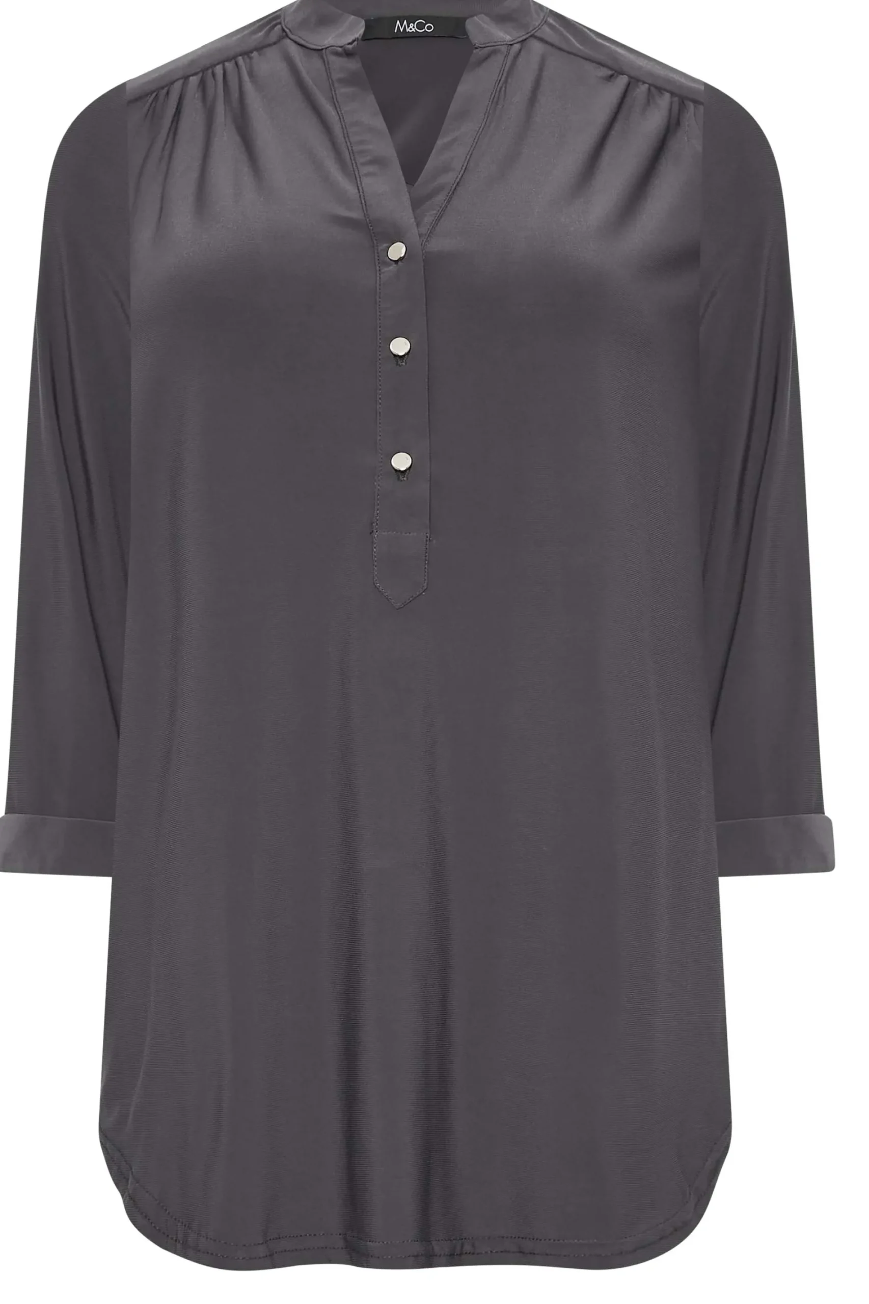 M&Co Womens Grey Half Placket Jersey Shirt>Women Shirts