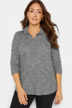 M&Co Womens Grey Marl Half Placket Jersey Shirt>Women Shirts