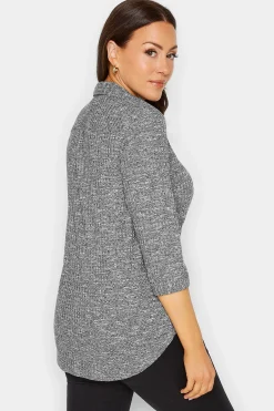 M&Co Womens Grey Marl Half Placket Jersey Shirt><noscript><img width=