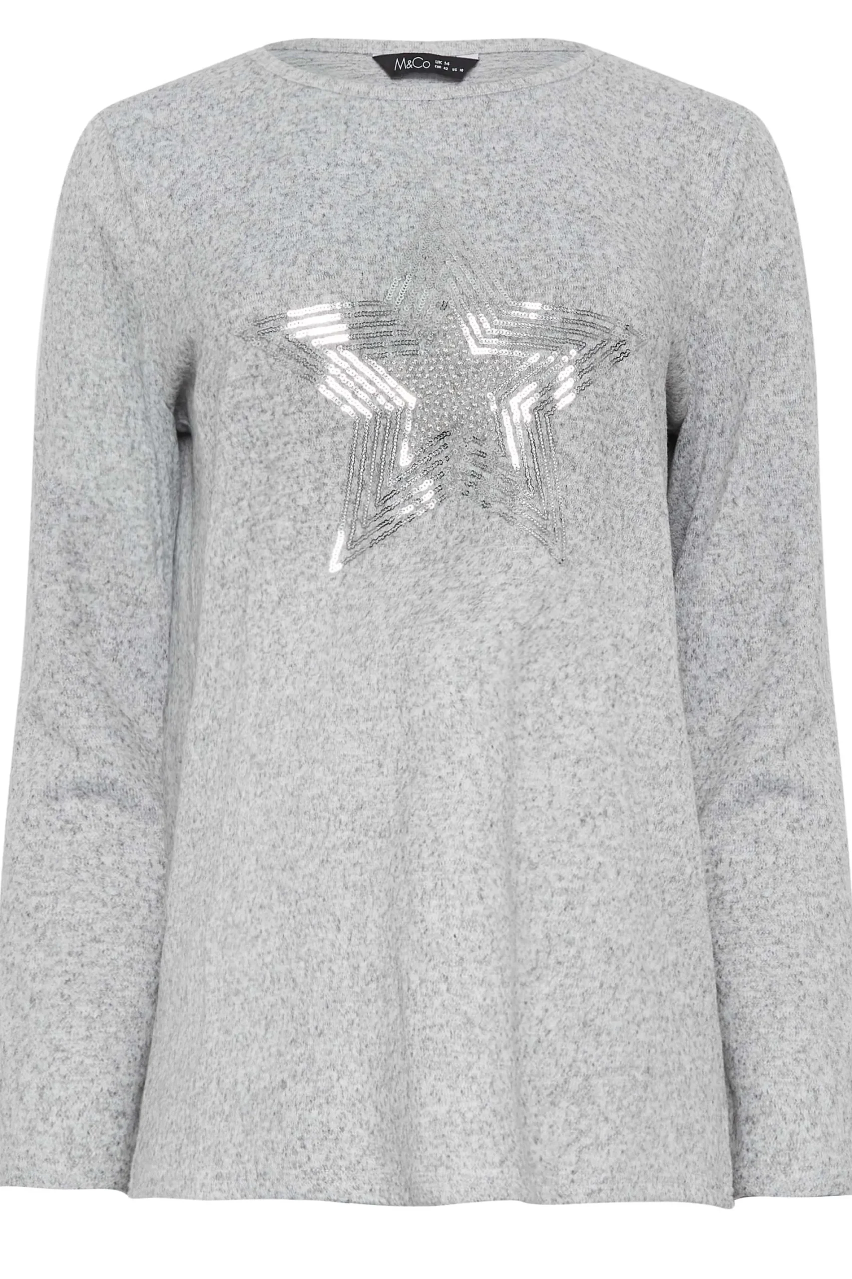 M&Co Womens Grey Sequin Star Soft Touch Jumper>Women Long Sleeve Tops