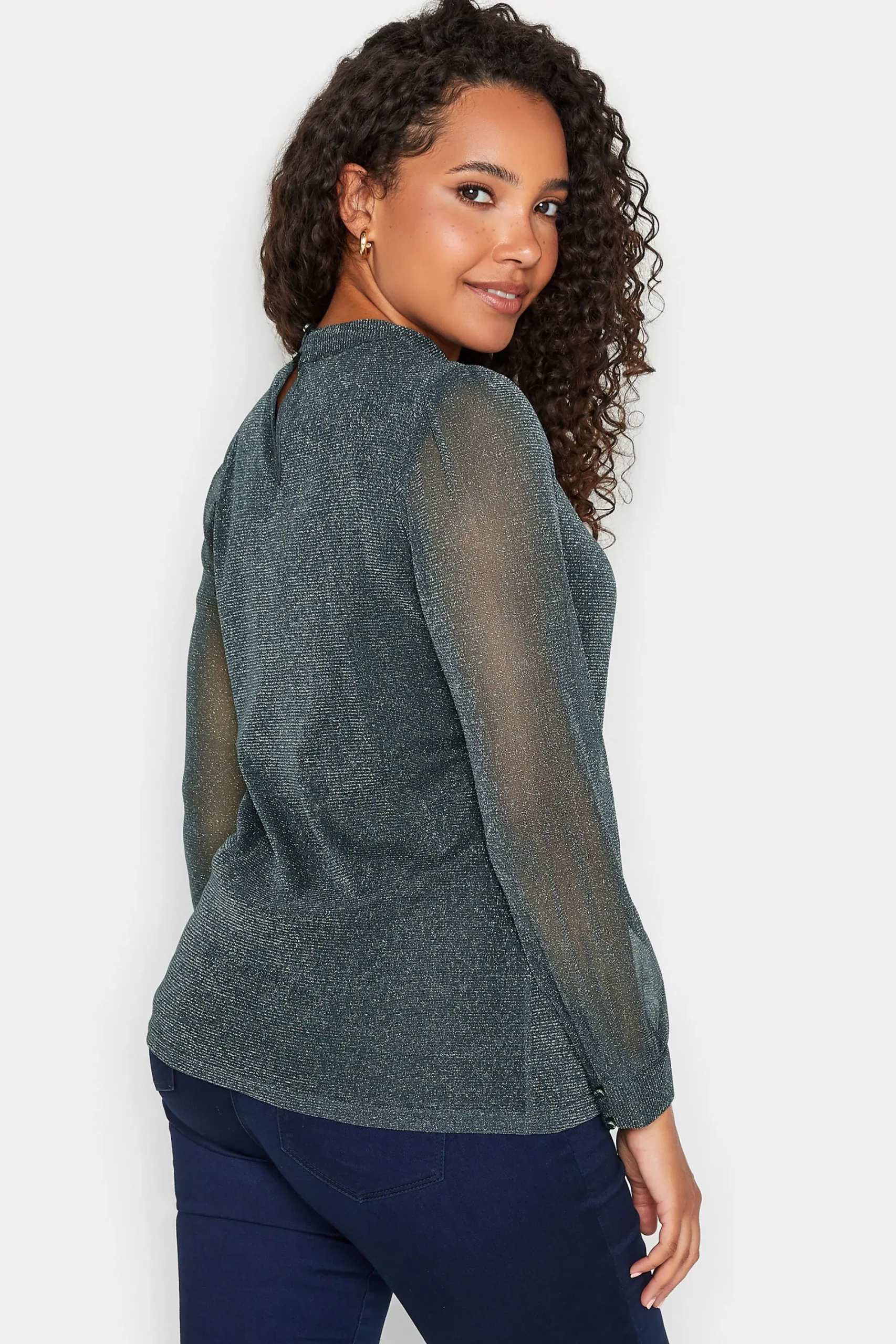 M&Co Womens Grey Shimmer Keyhole Blouse>Women Blouses