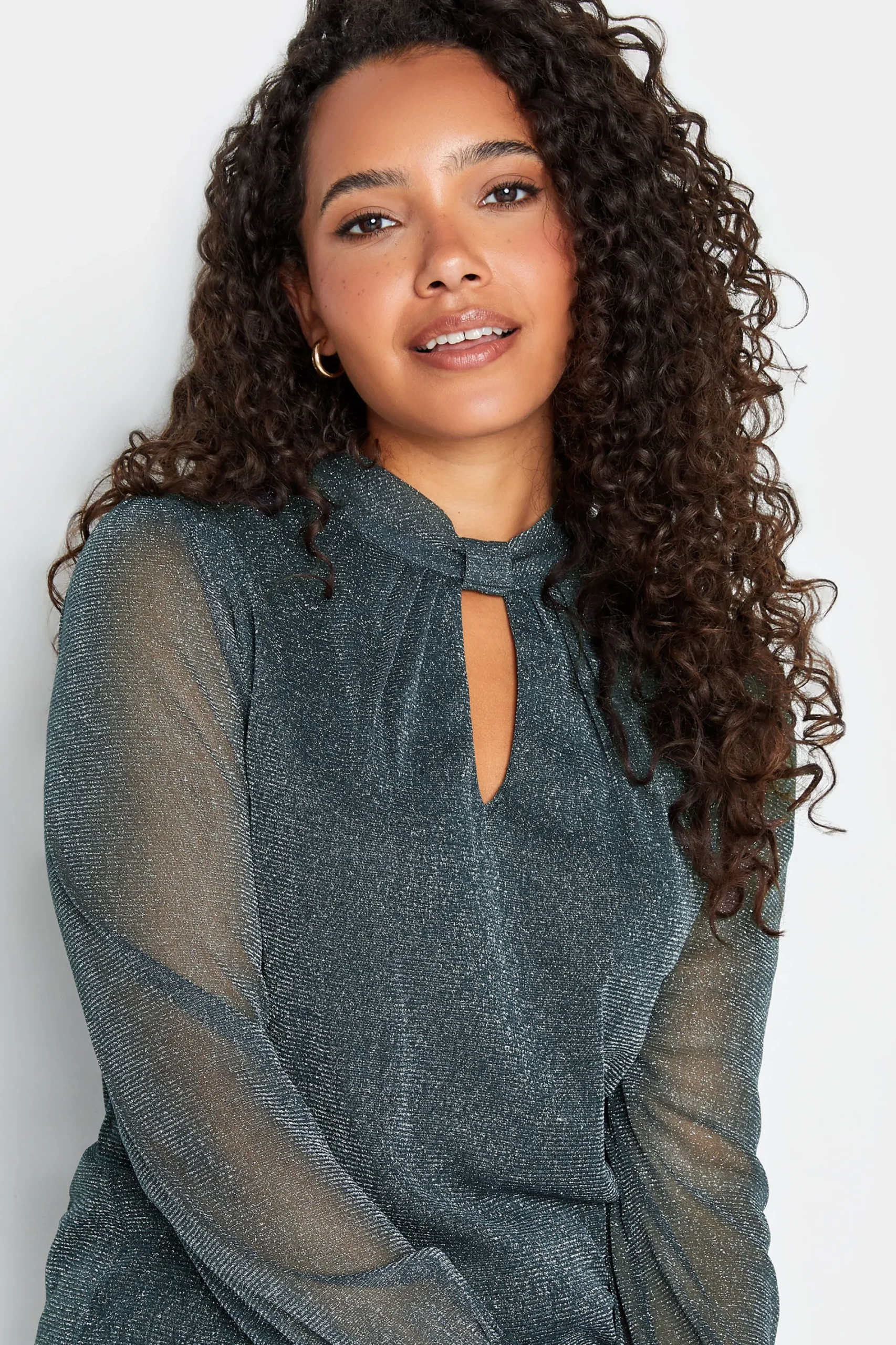 M&Co Womens Grey Shimmer Keyhole Blouse>Women Blouses