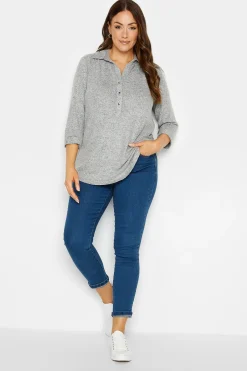 M&Co Womens Grey Soft Touch Half Placket Jersey Shirt>Women Blouses