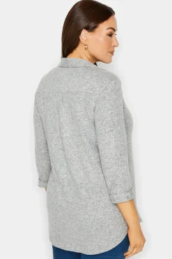 M&Co Womens Grey Soft Touch Half Placket Jersey Shirt><noscript><img width=