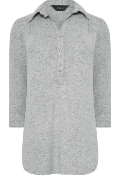 M&Co Womens Grey Soft Touch Half Placket Jersey Shirt><noscript><img width=