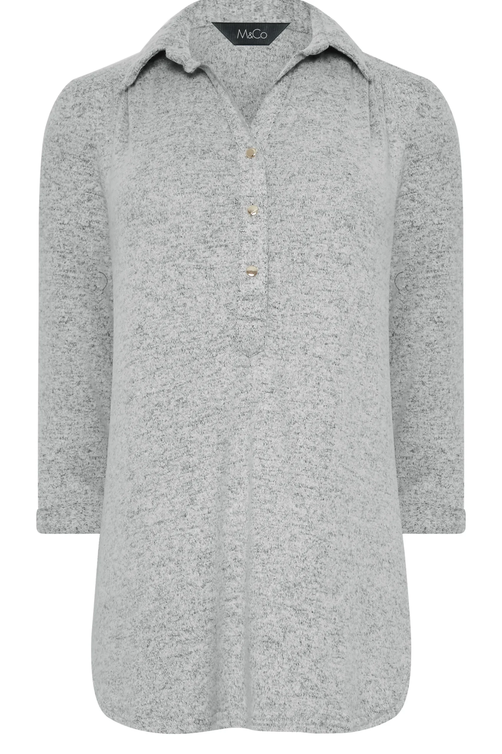 M&Co Womens Grey Soft Touch Half Placket Jersey Shirt>Women Blouses