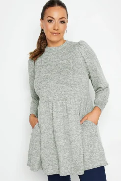 M&Co Womens Grey Soft Touch Smock Top>Women Long Sleeve Tops