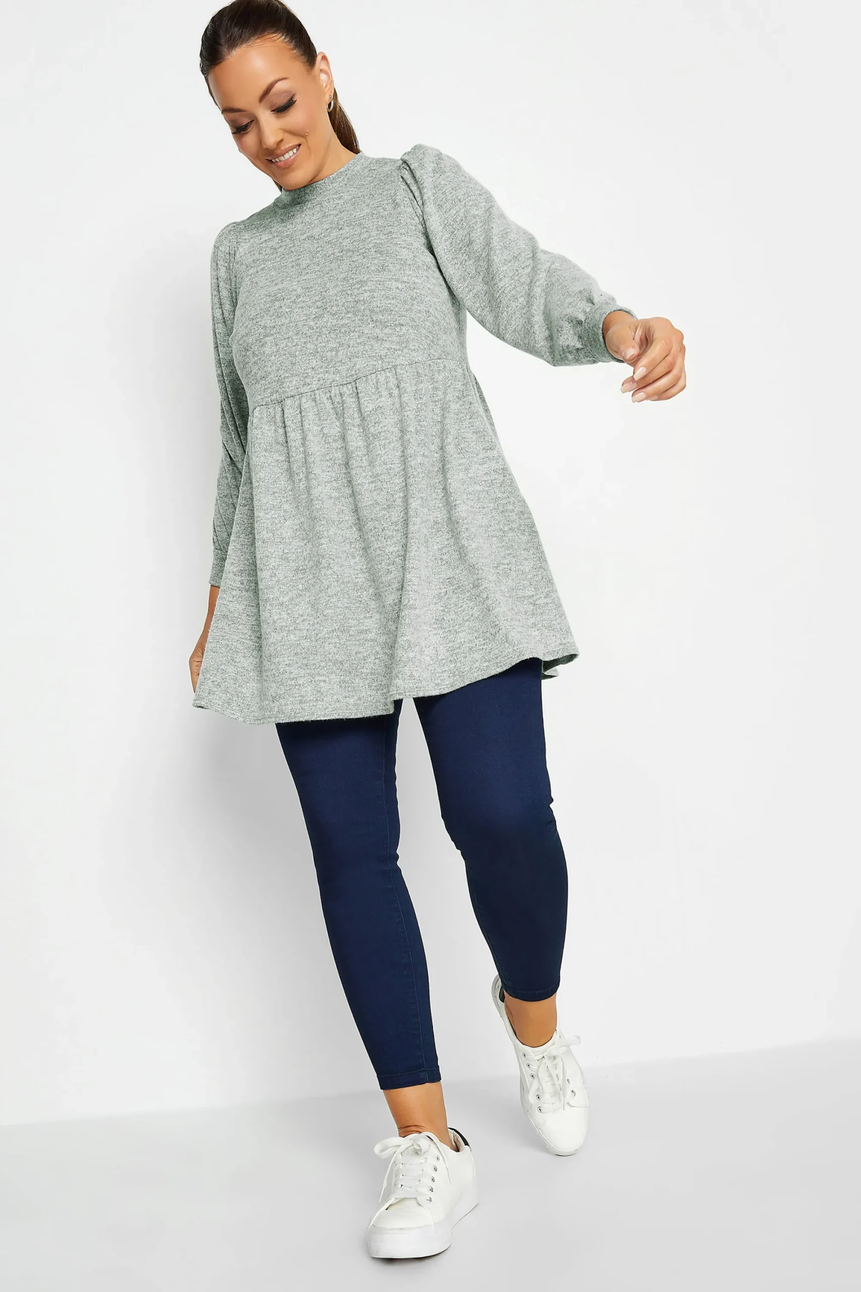 M&Co Womens Grey Soft Touch Smock Top>Women Long Sleeve Tops