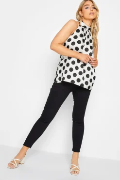 M&Co Womens Grey Spot Print Halterneck Blouse>Women Short Sleeve Tops