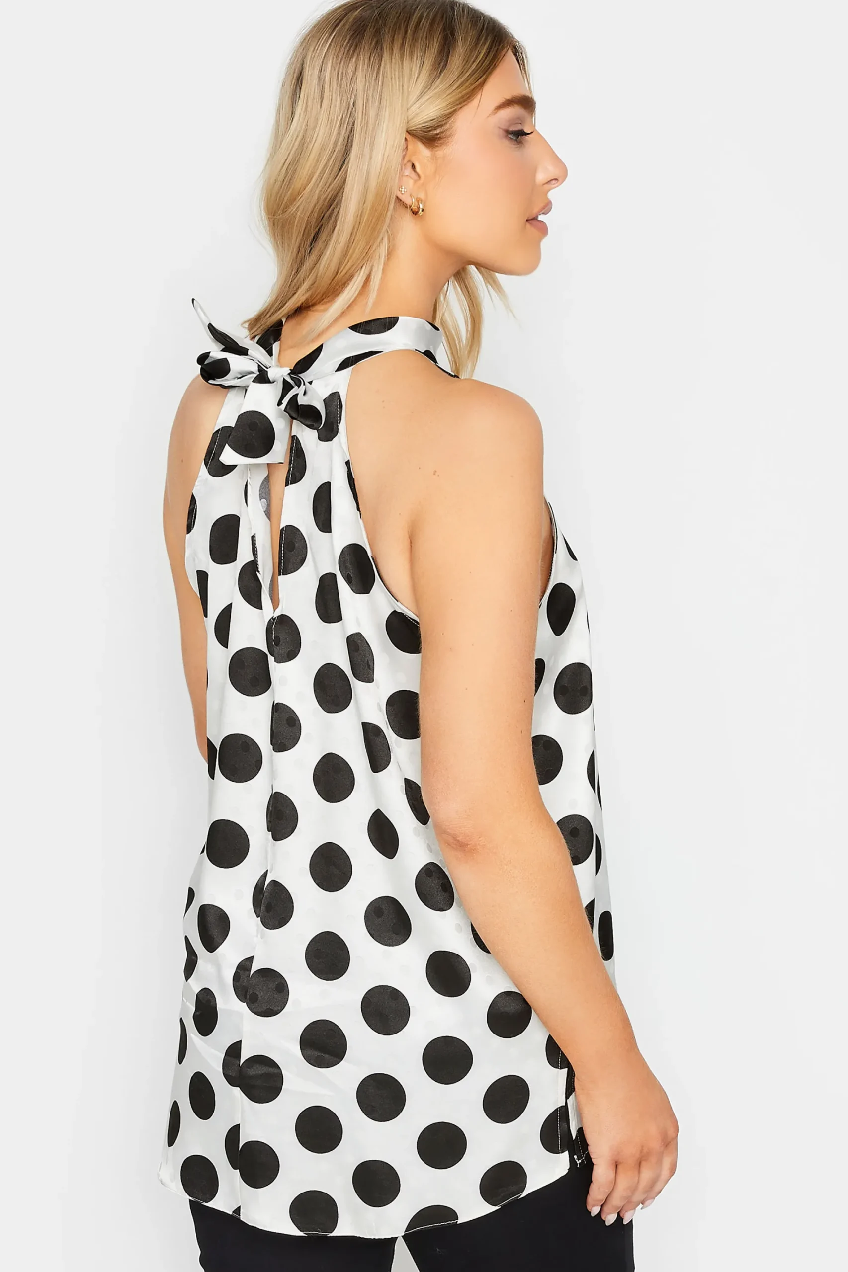 M&Co Womens Grey Spot Print Halterneck Blouse>Women Short Sleeve Tops