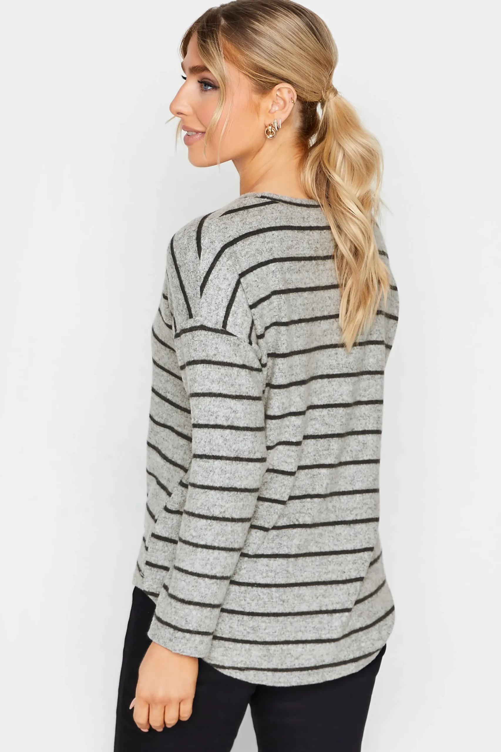 M&Co Womens Grey Stripe Jumper>Women Long Sleeve Tops