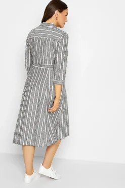 M&Co Womens Grey Stripe Button Through Tie Waist Cotton Dress><noscript><img width=