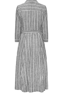 M&Co Womens Grey Stripe Button Through Tie Waist Cotton Dress><noscript><img width=