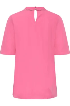 M&Co Womens Hot Pink Embellished Neck Keyhole Blouse><noscript><img width=