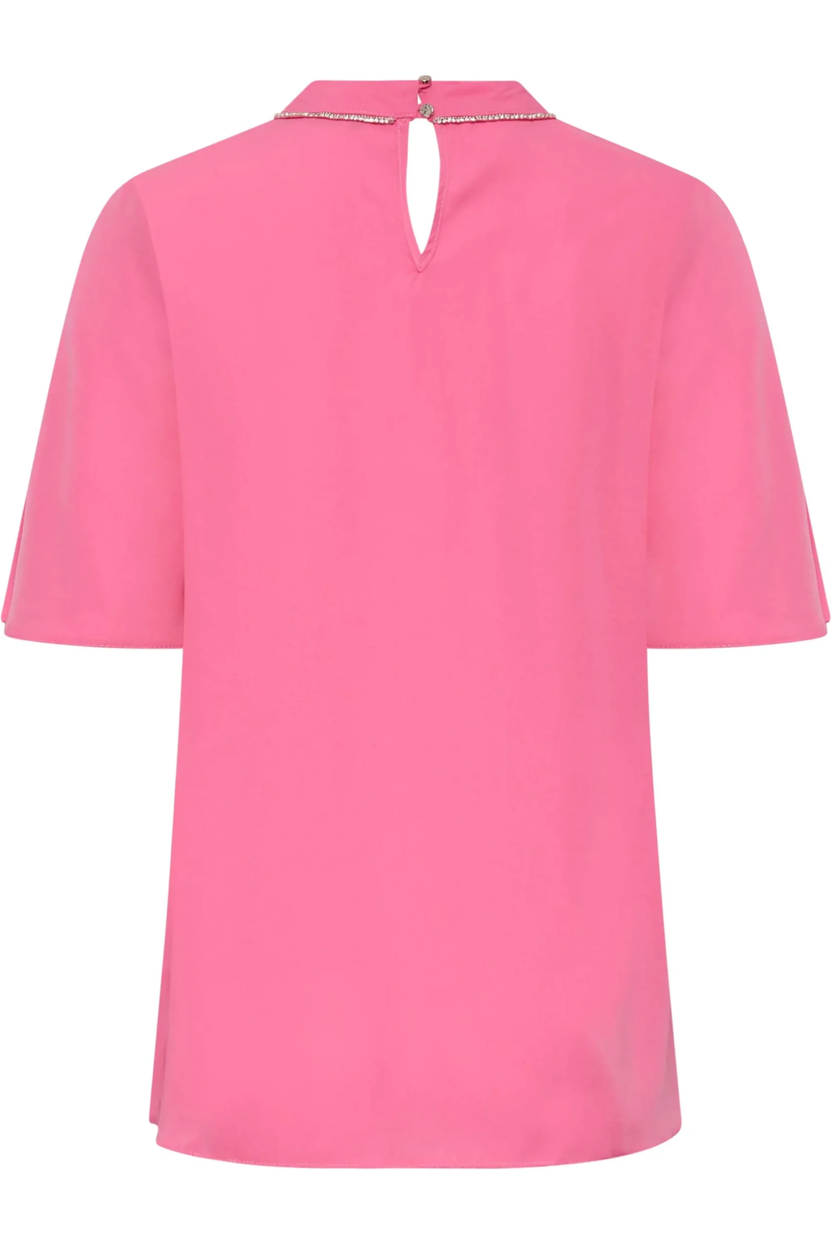 M&Co Womens Hot Pink Embellished Neck Keyhole Blouse>Women Short Sleeve Tops