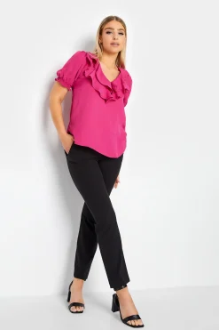 M&Co Womens Hot Pink Frill Front Blouse>Women Short Sleeve Tops