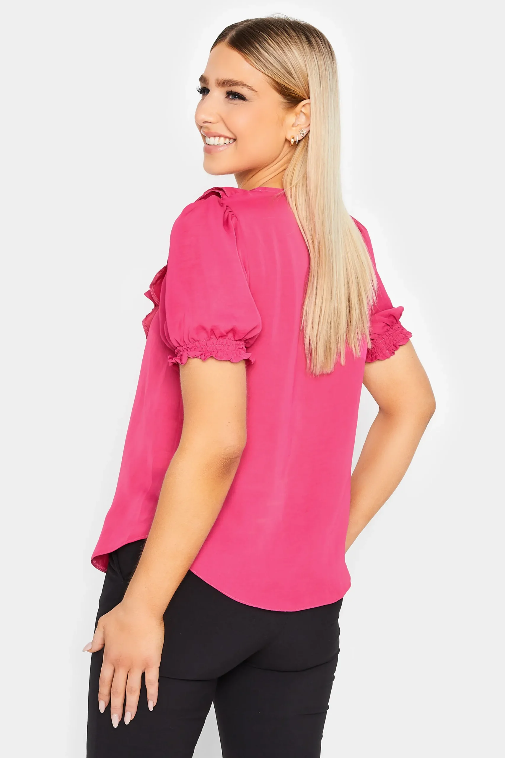 M&Co Womens Hot Pink Frill Front Blouse>Women Short Sleeve Tops