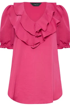 M&Co Womens Hot Pink Frill Front Blouse><noscript><img width=