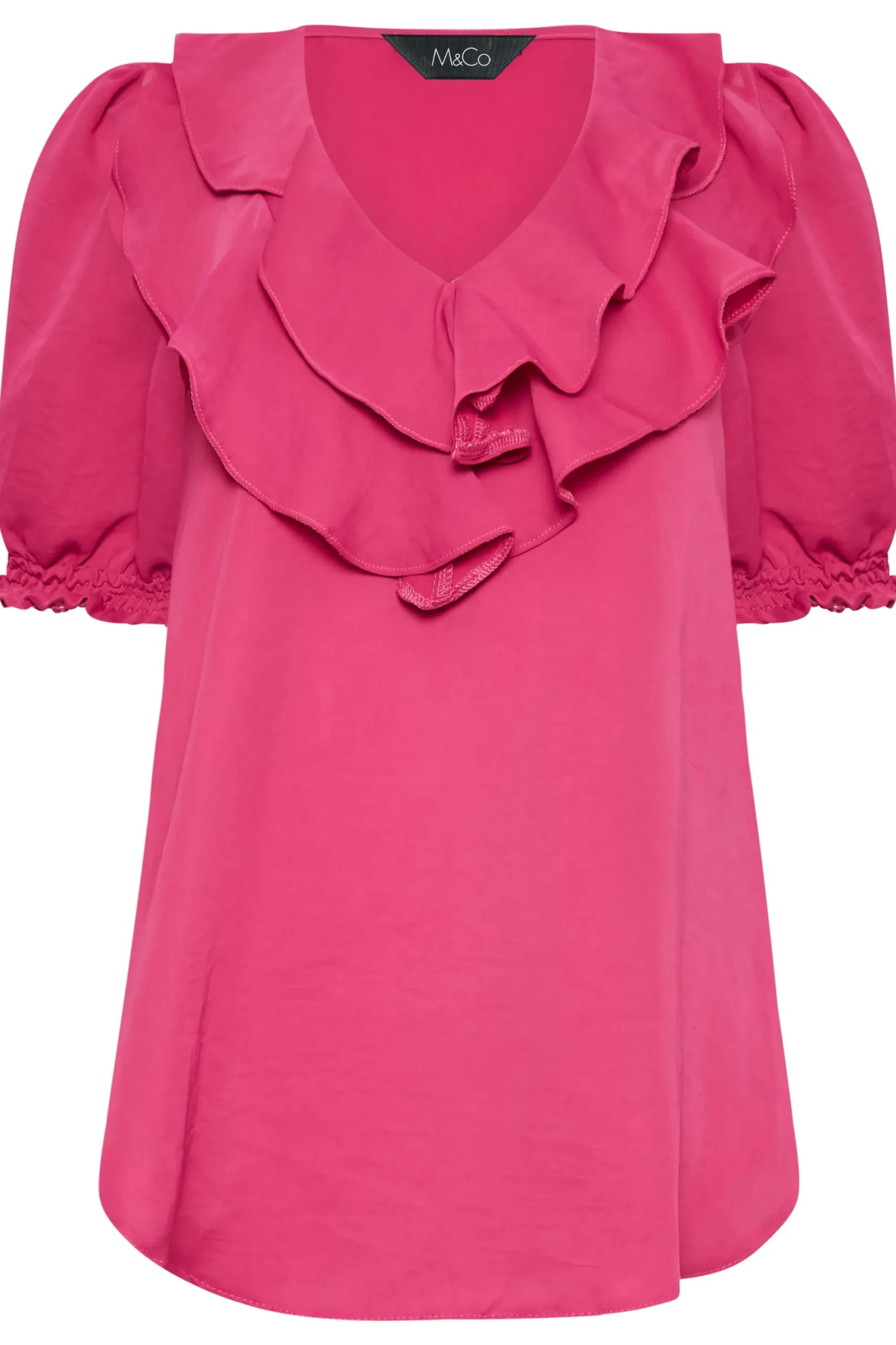 M&Co Womens Hot Pink Frill Front Blouse>Women Short Sleeve Tops