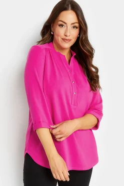 M&Co Womens Hot Pink Half Placket Jersey Shirt>Women Shirts