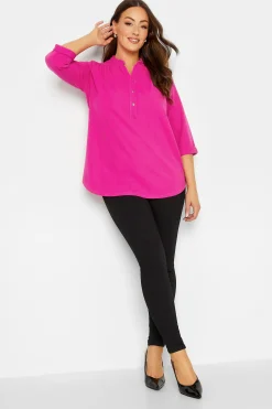 M&Co Womens Hot Pink Half Placket Jersey Shirt>Women Shirts