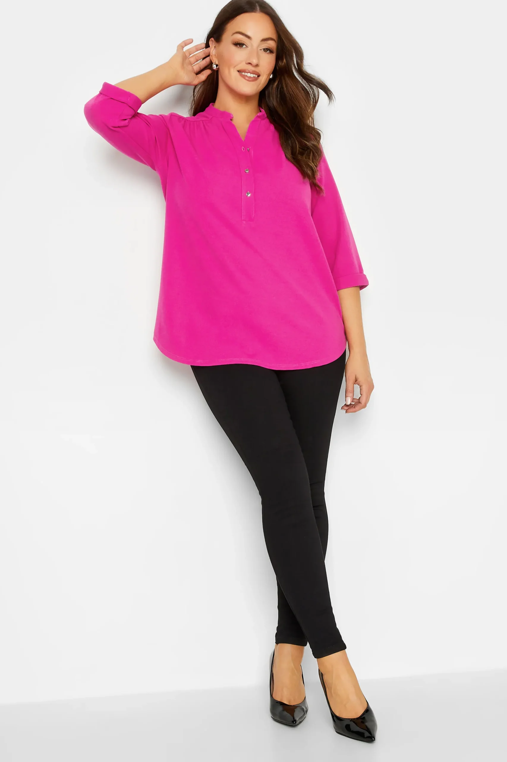 M&Co Womens Hot Pink Half Placket Jersey Shirt>Women Shirts