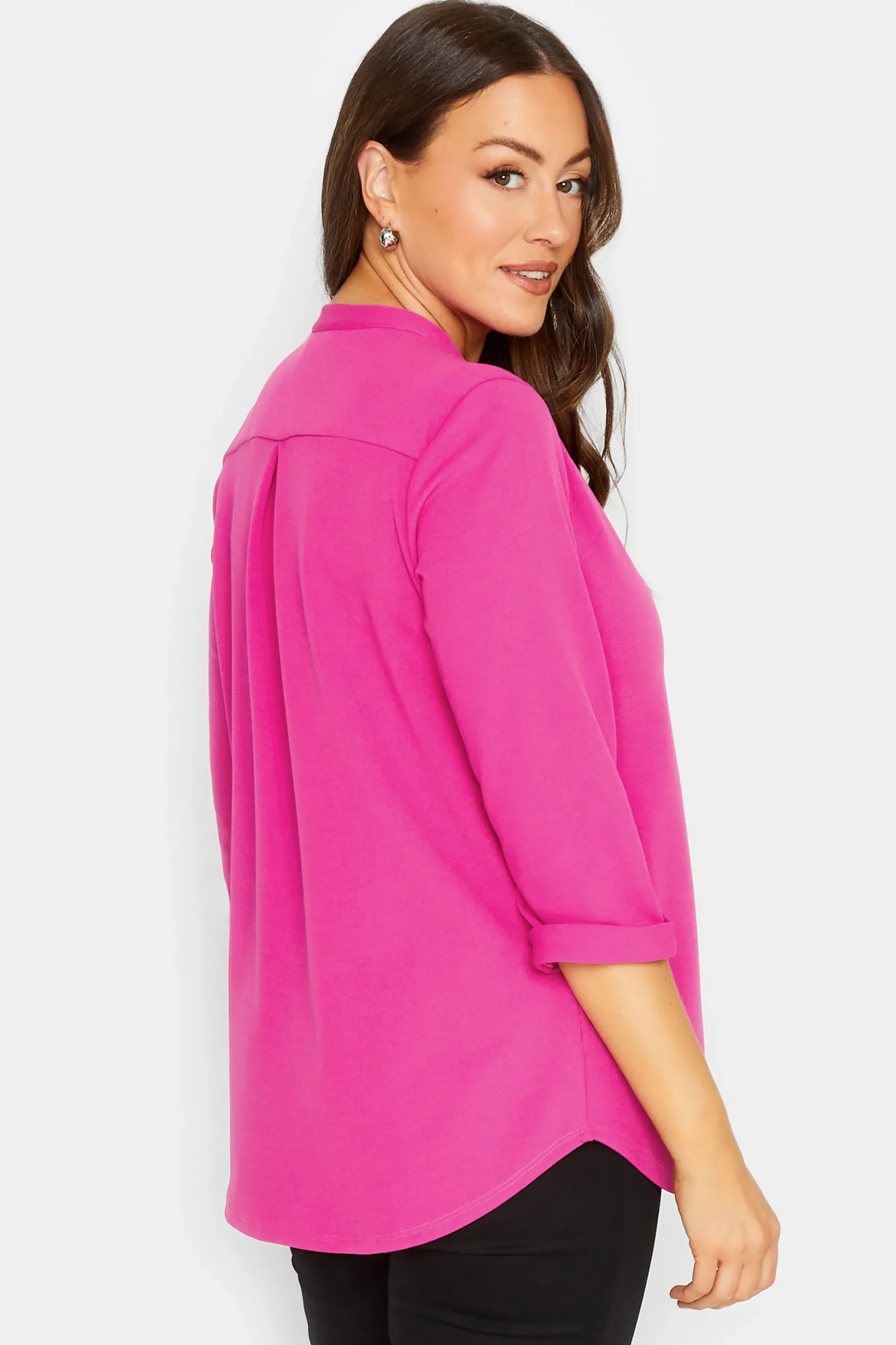 M&Co Womens Hot Pink Half Placket Jersey Shirt>Women Shirts